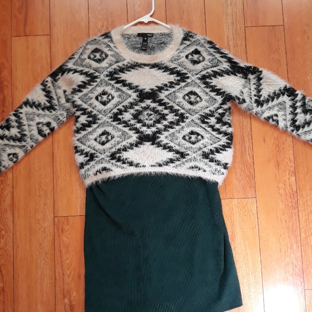 Zebra printed sweater and green dress